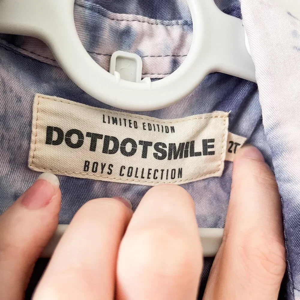 Limited Edition Dot Dot Smile 2T Boys Collection Indigo Dye Long Sleeve Buttonup